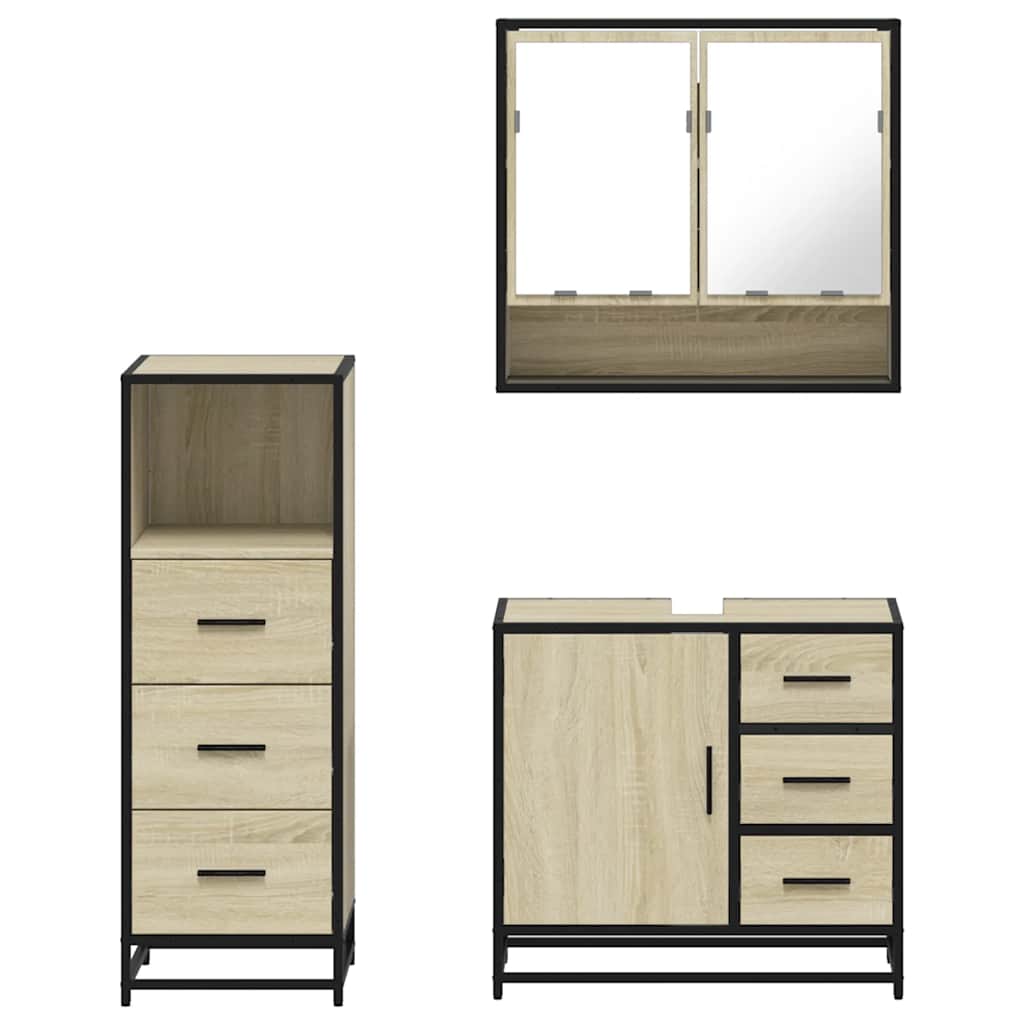 Set Mobili da Bagno 3 pz Rovere Sonoma in Legno Multistrato | homemem39