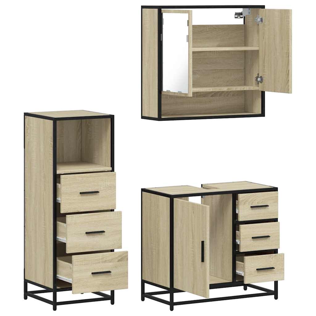 Set Mobili da Bagno 3 pz Rovere Sonoma in Legno Multistrato | homemem39