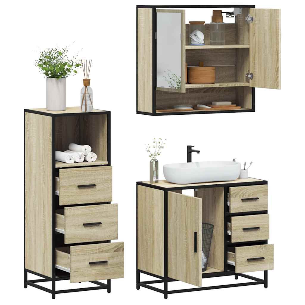 Set Mobili da Bagno 3 pz Rovere Sonoma in Legno Multistrato | homemem39