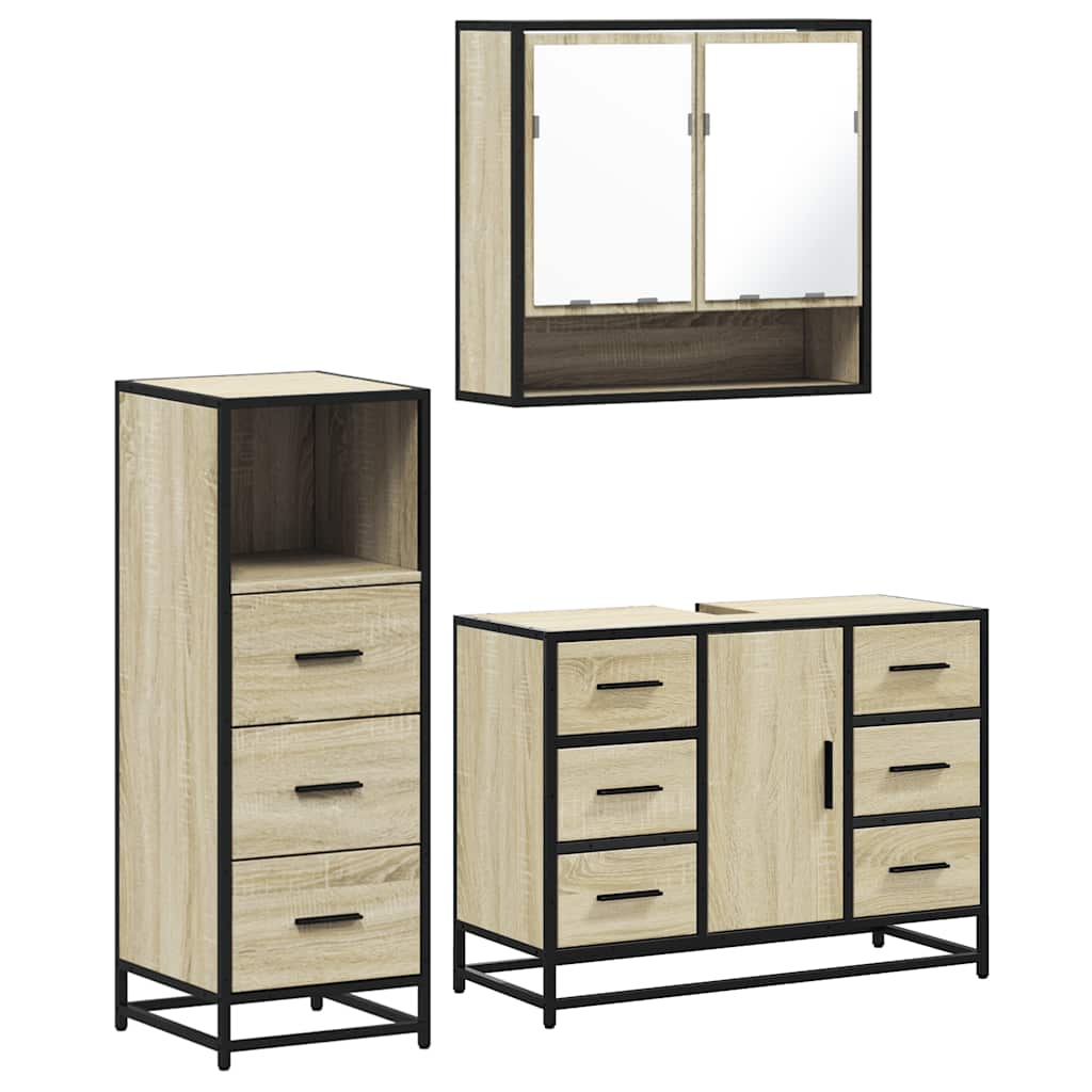 Set Mobili da Bagno 3 pz Rovere Sonoma in Legno Multistrato | homemem39