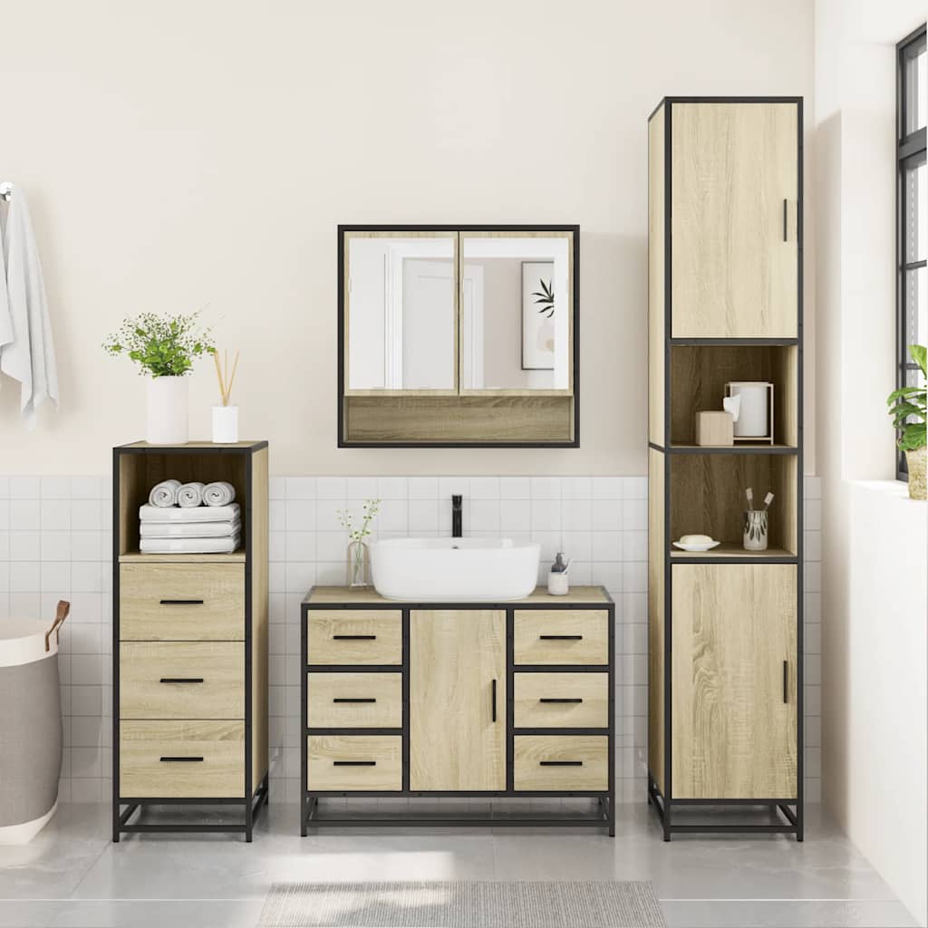 Set Mobili da Bagno 3 pz Rovere Sonoma in Legno Multistrato | homemem39