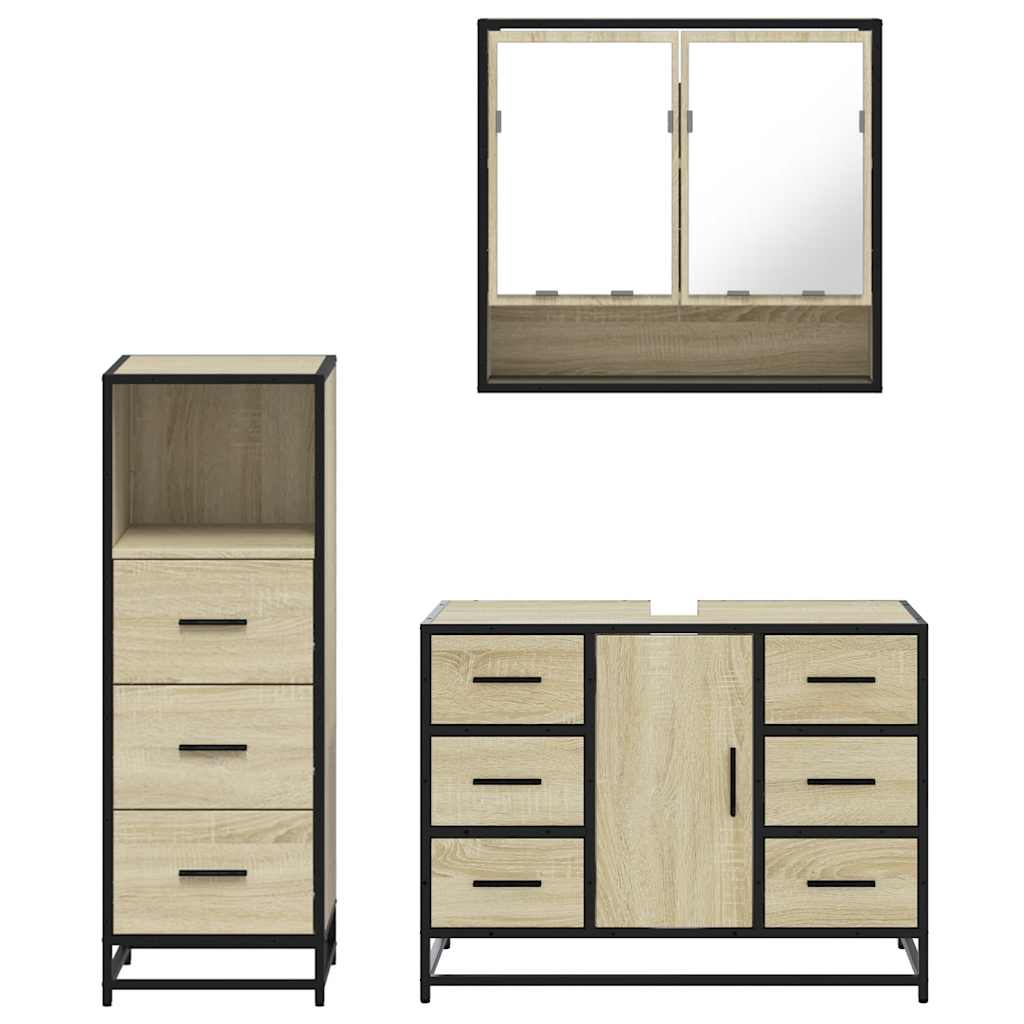 Set Mobili da Bagno 3 pz Rovere Sonoma in Legno Multistrato | homemem39