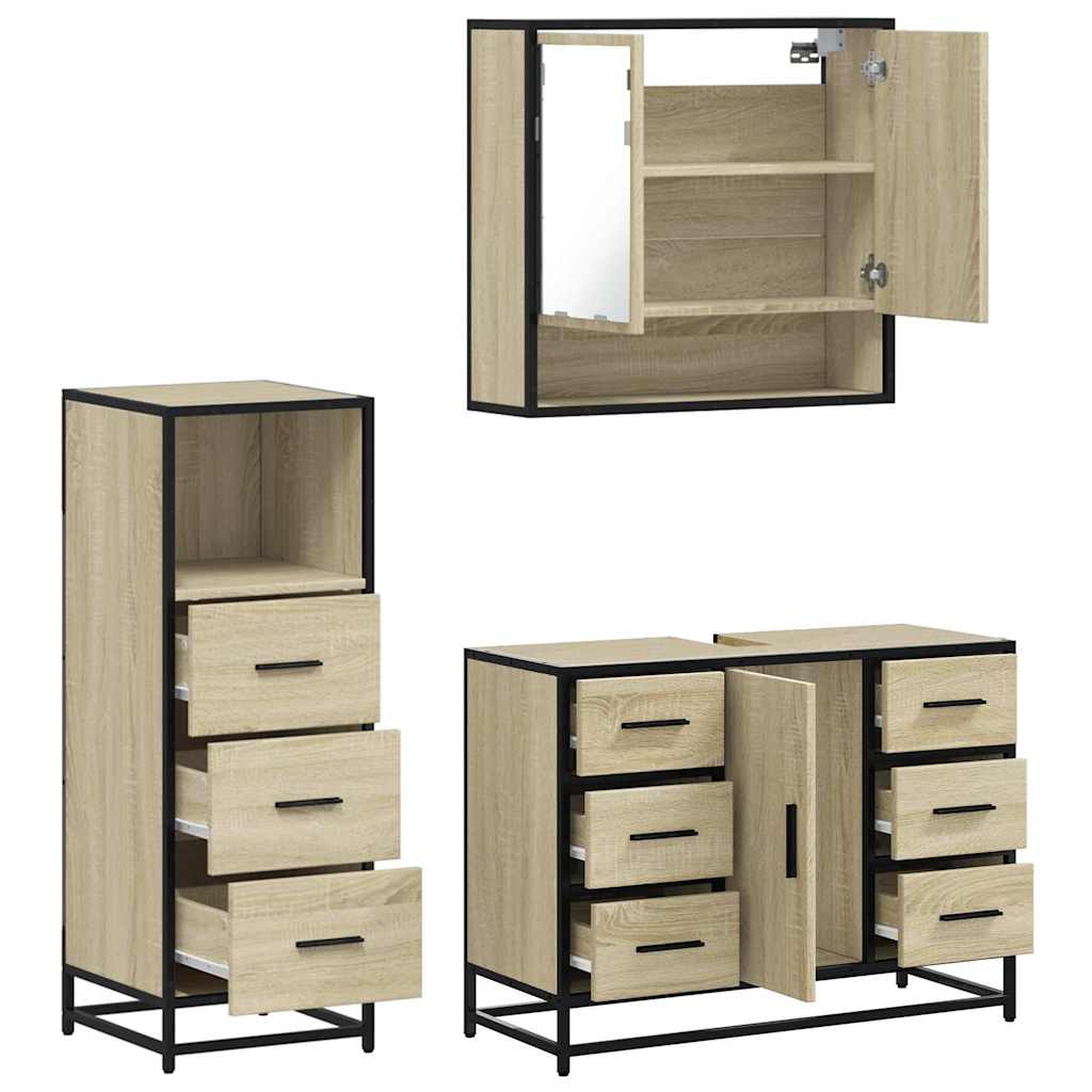 Set Mobili da Bagno 3 pz Rovere Sonoma in Legno Multistrato | homemem39