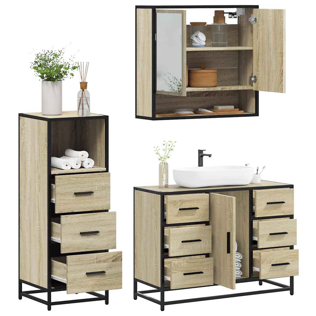 Set Mobili da Bagno 3 pz Rovere Sonoma in Legno Multistrato | homemem39