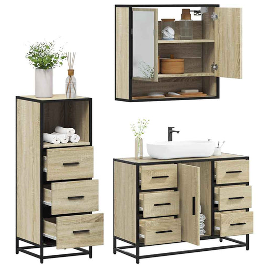 Set Mobili da Bagno 3 pz Rovere Sonoma in Legno Multistrato | homemem39
