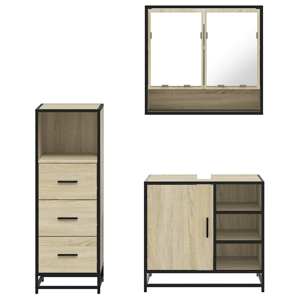 Set Mobili da Bagno 3 pz Rovere Sonoma in Legno Multistrato | homemem39