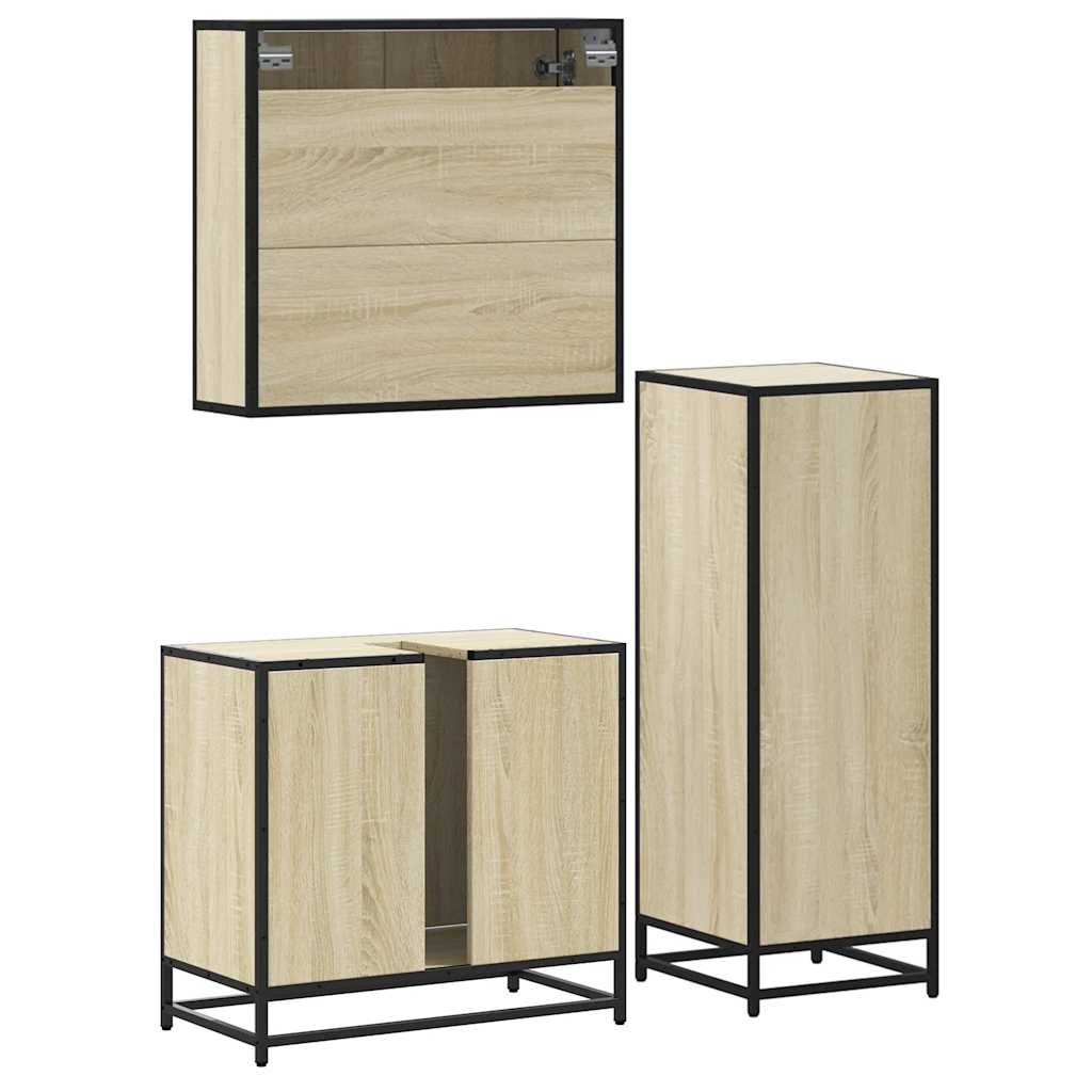 Set Mobili da Bagno 3 pz Rovere Sonoma in Legno Multistrato | homemem39