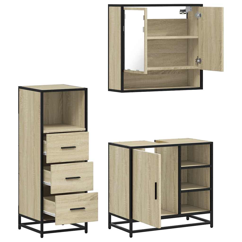 Set Mobili da Bagno 3 pz Rovere Sonoma in Legno Multistrato | homemem39