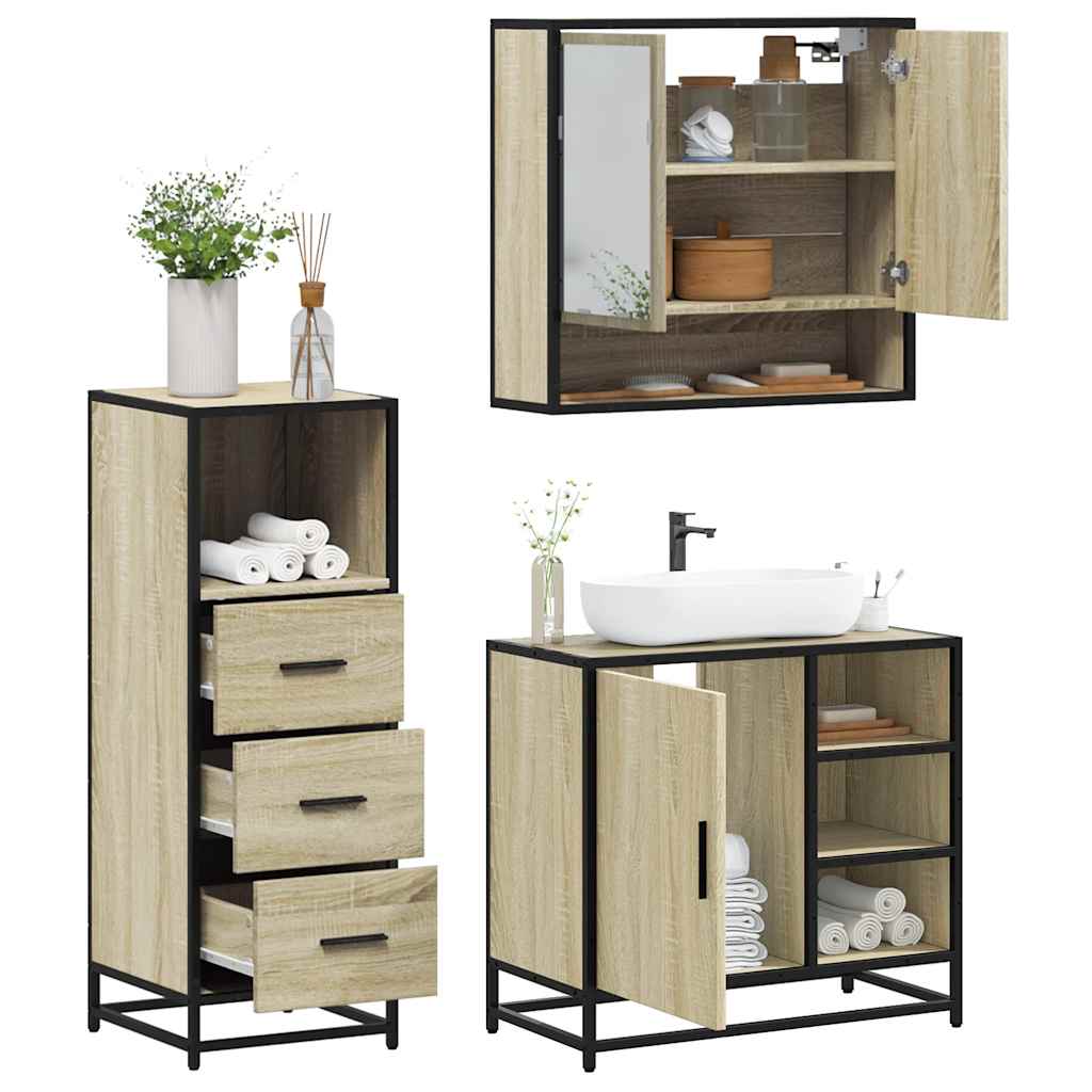 Set Mobili da Bagno 3 pz Rovere Sonoma in Legno Multistrato | homemem39