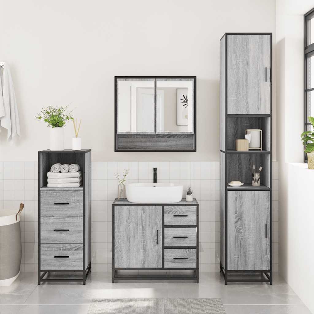 Set Mobili da Bagno 3 pz Grigio Sonoma in Legno Multistrato | homemem39