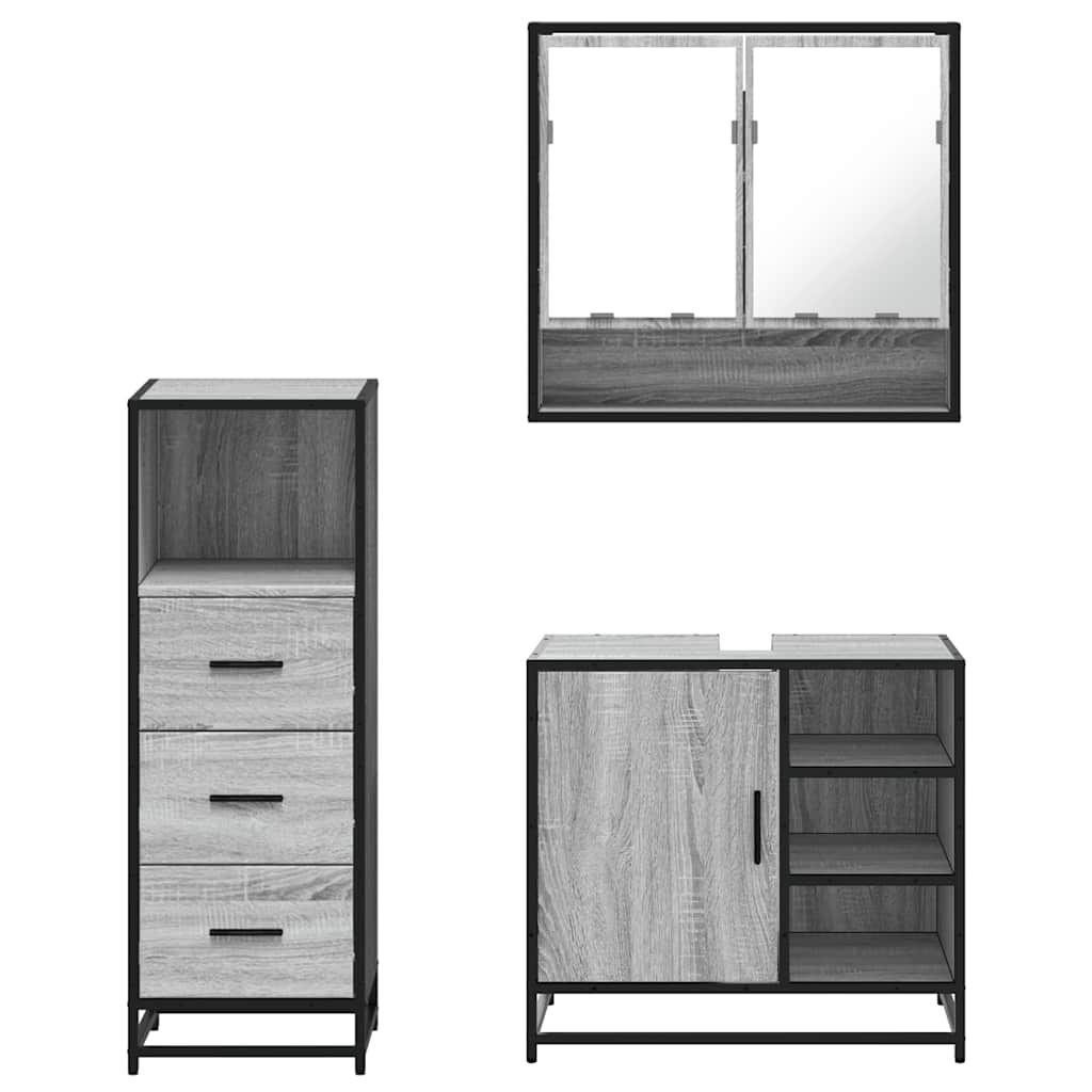 Set Mobili da Bagno 3 pz Grigio Sonoma in Legno Multistrato | homemem39
