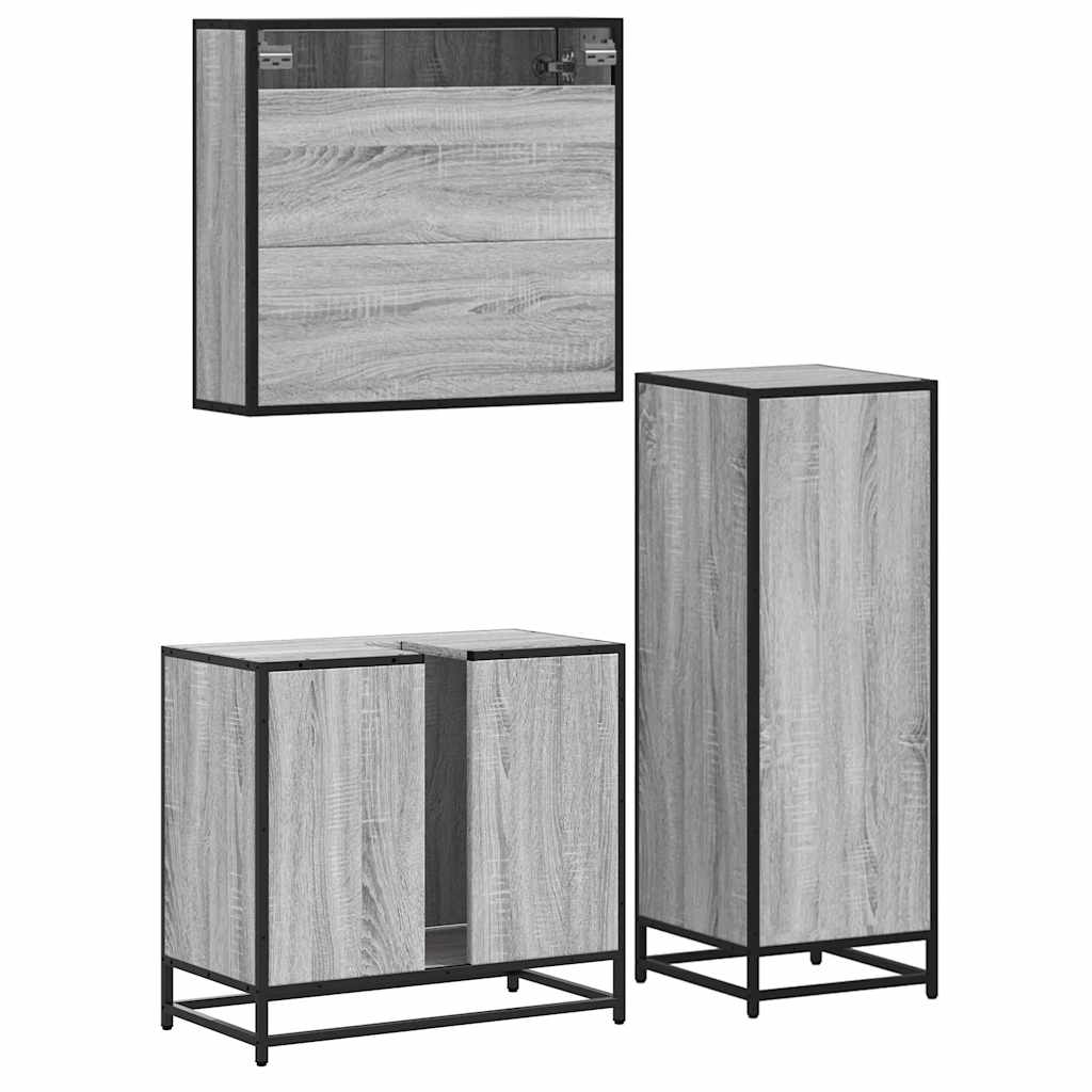Set Mobili da Bagno 3 pz Grigio Sonoma in Legno Multistrato | homemem39