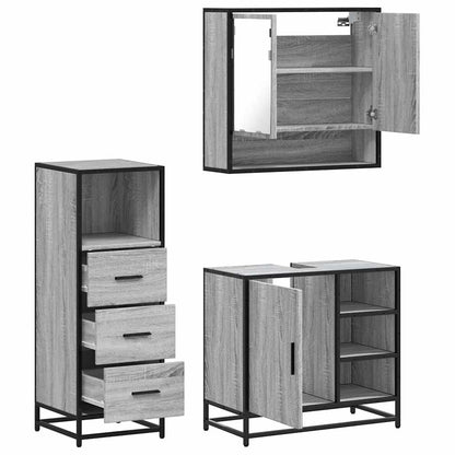 Set Mobili da Bagno 3 pz Grigio Sonoma in Legno Multistrato | homemem39