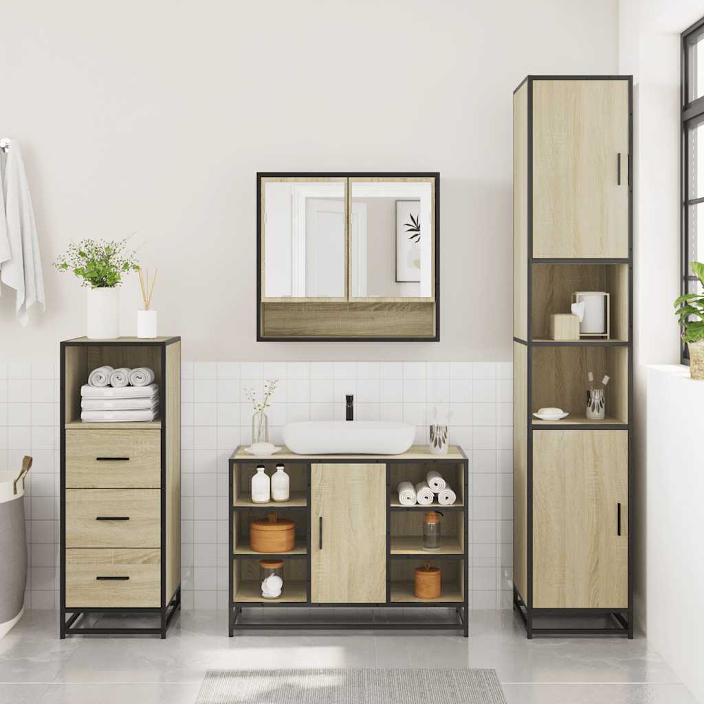 Set Mobili da Bagno 3 pz Rovere Sonoma in Legno Multistrato | homemem39