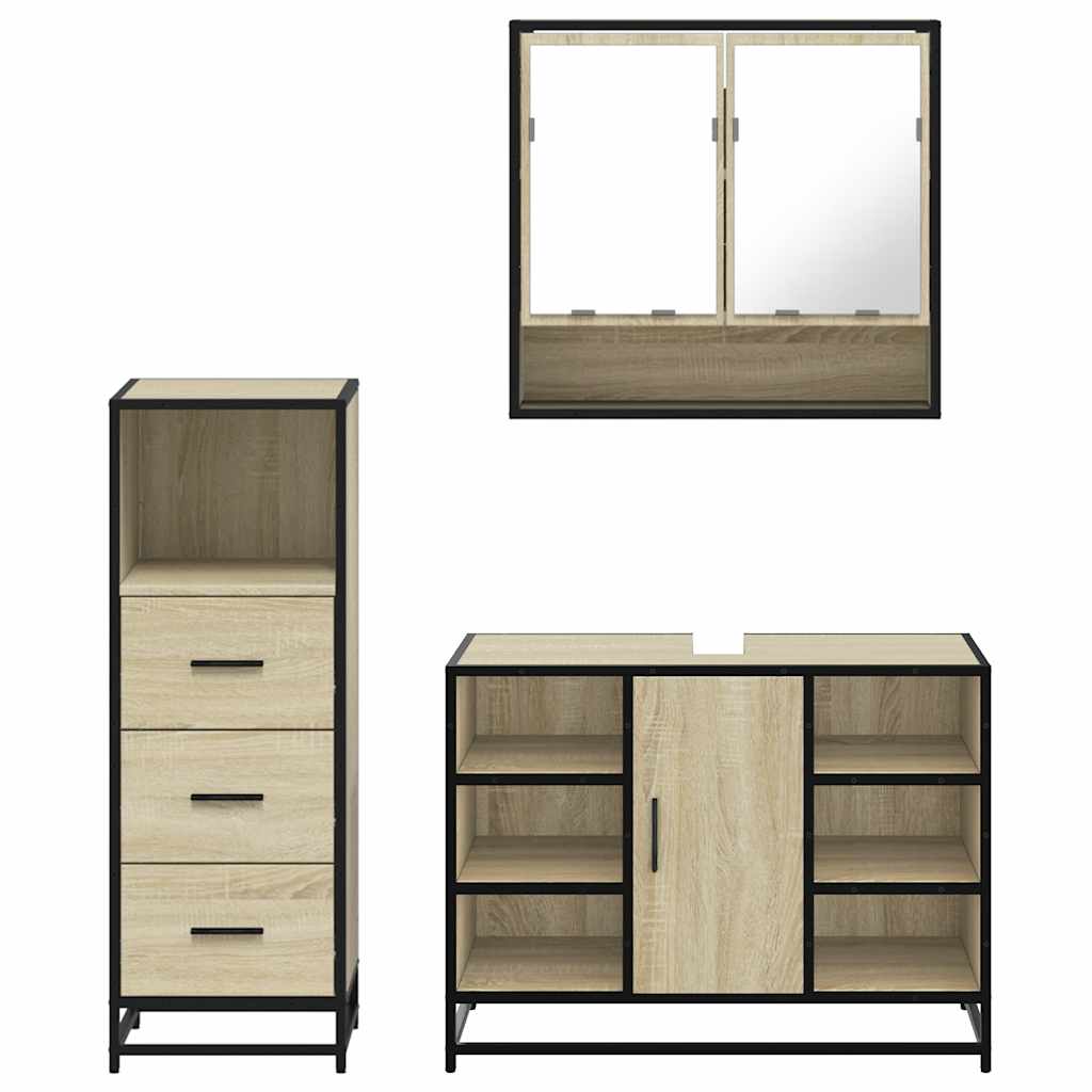 Set Mobili da Bagno 3 pz Rovere Sonoma in Legno Multistrato | homemem39