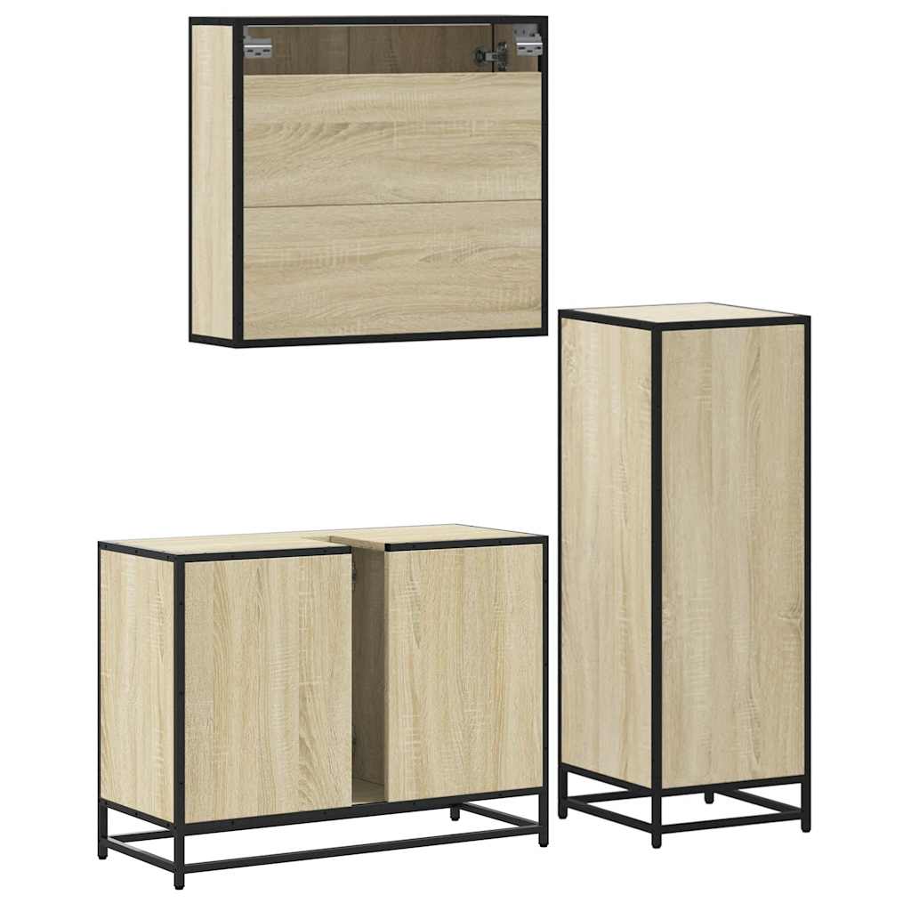 Set Mobili da Bagno 3 pz Rovere Sonoma in Legno Multistrato | homemem39