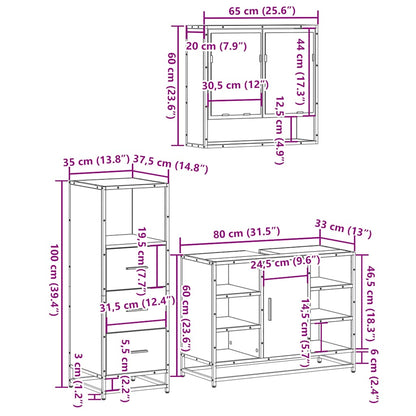 Set Mobili da Bagno 3 pz Rovere Sonoma in Legno Multistrato | homemem39
