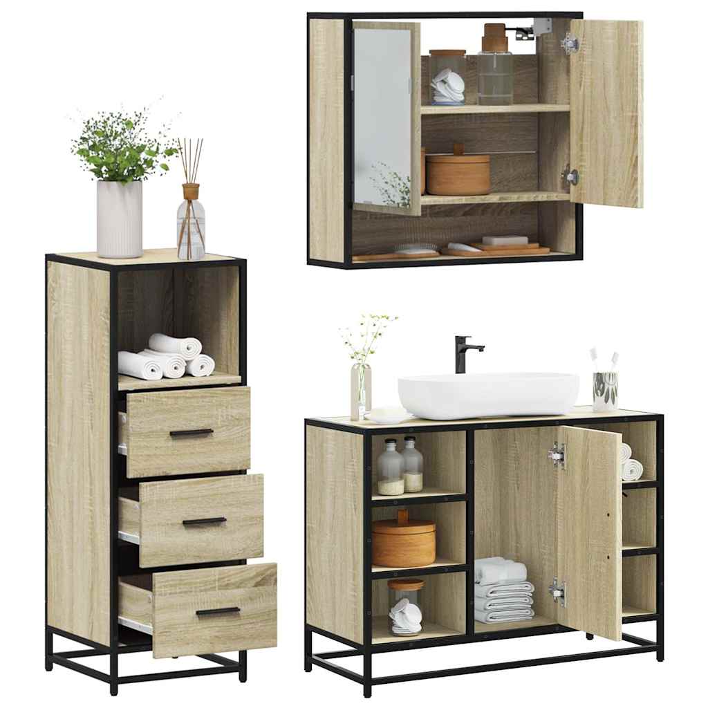 Set Mobili da Bagno 3 pz Rovere Sonoma in Legno Multistrato | homemem39