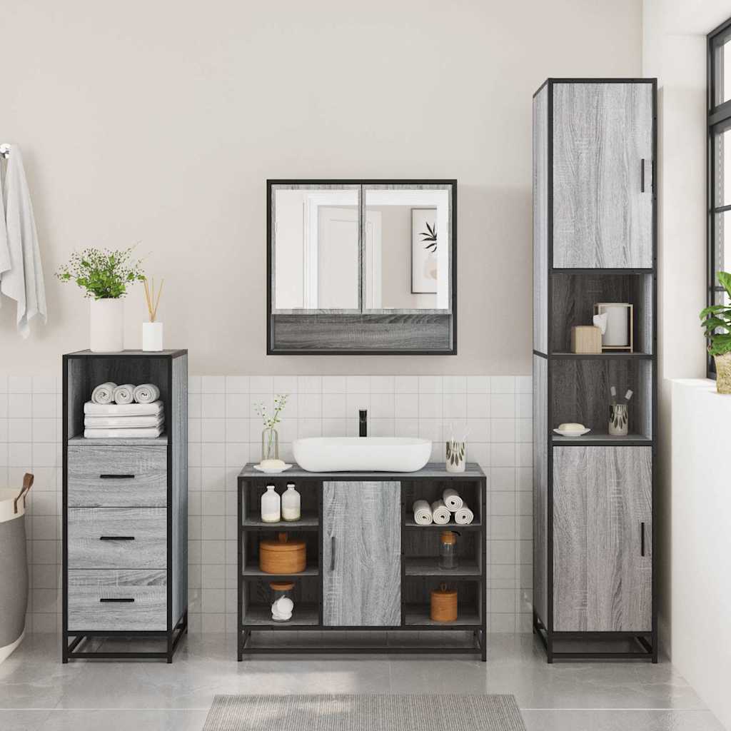 Set Mobili da Bagno 3 pz Grigio Sonoma in Legno Multistrato | homemem39
