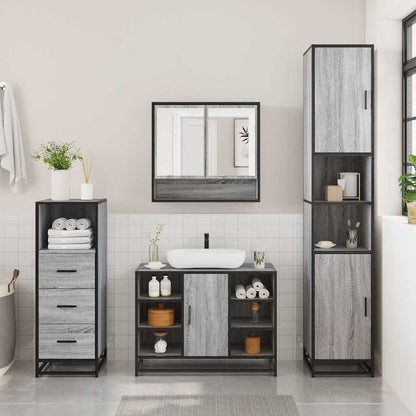 Set Mobili da Bagno 3 pz Grigio Sonoma in Legno Multistrato | homemem39