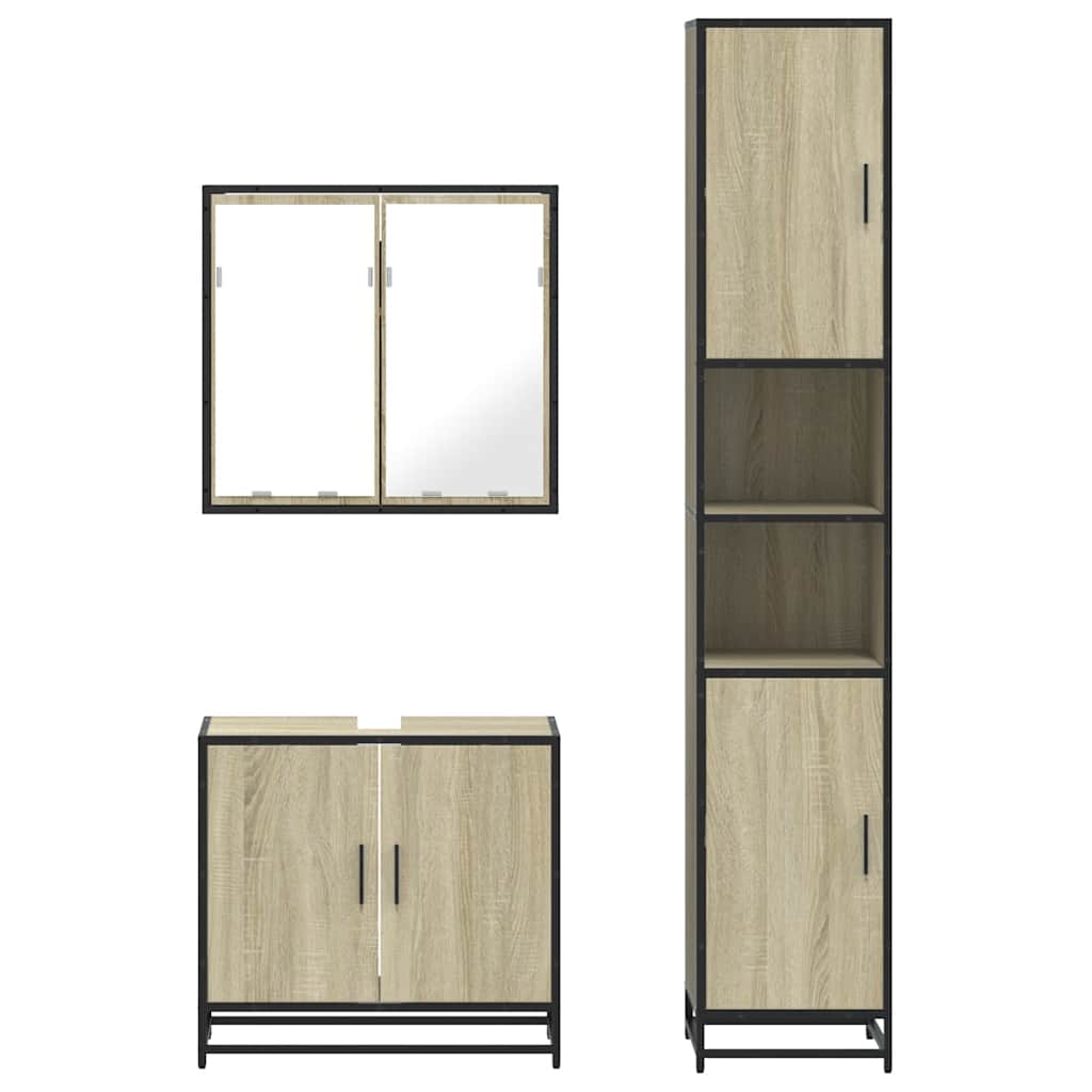 Set Mobili da Bagno 3 pz Rovere Sonoma in Legno Multistrato | homemem39