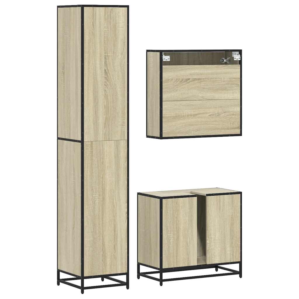 Set Mobili da Bagno 3 pz Rovere Sonoma in Legno Multistrato | homemem39
