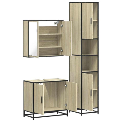 Set Mobili da Bagno 3 pz Rovere Sonoma in Legno Multistrato | homemem39