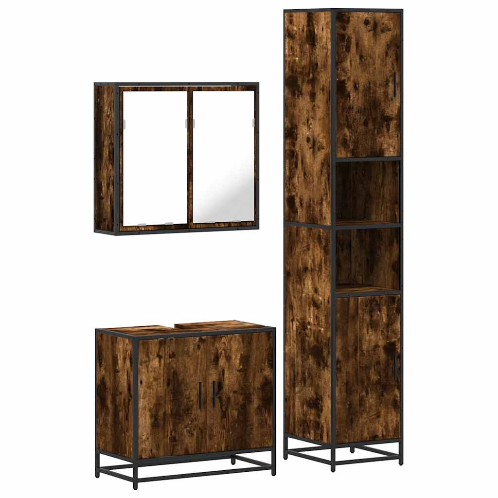 Set Mobili da Bagno 3 pz Rovere Fumo in Legno Multistrato | homemem39