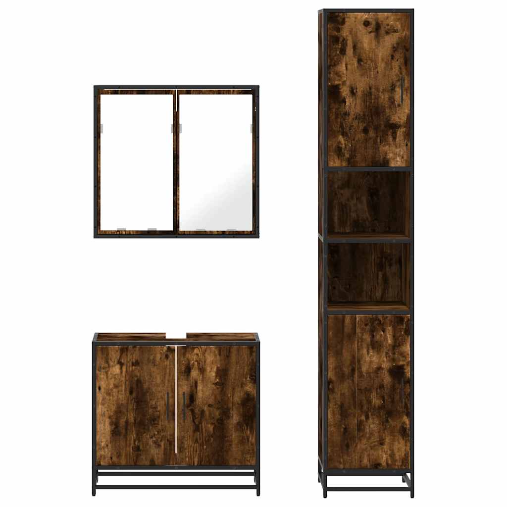 Set Mobili da Bagno 3 pz Rovere Fumo in Legno Multistrato | homemem39