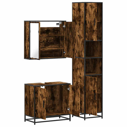 Set Mobili da Bagno 3 pz Rovere Fumo in Legno Multistrato | homemem39