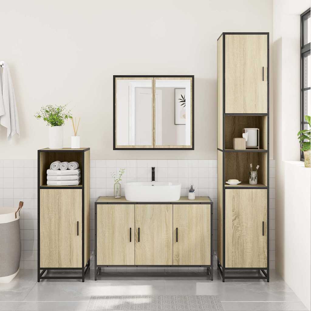 Set Mobili da Bagno 3 pz Rovere Sonoma in Legno Multistrato | homemem39