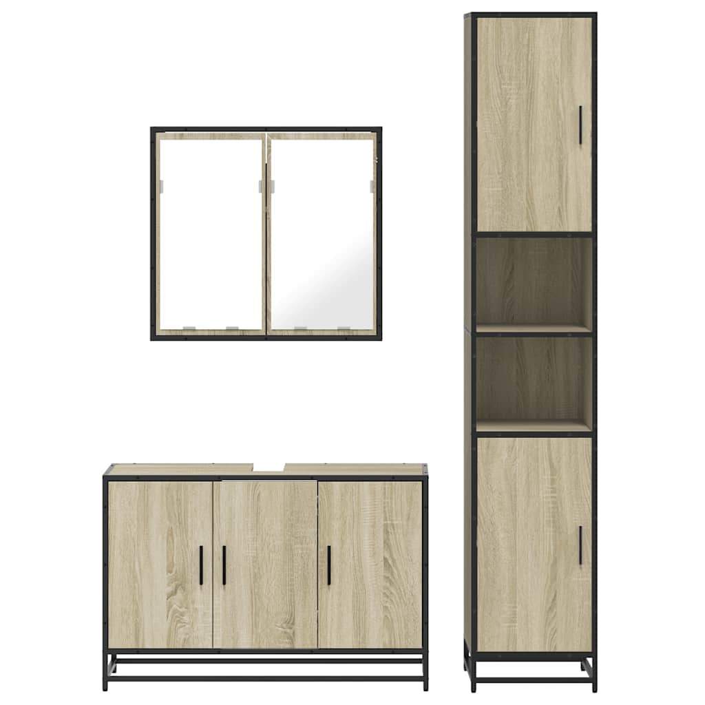 Set Mobili da Bagno 3 pz Rovere Sonoma in Legno Multistrato | homemem39