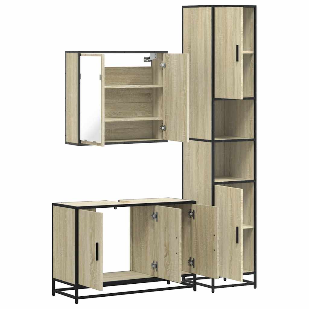 Set Mobili da Bagno 3 pz Rovere Sonoma in Legno Multistrato | homemem39