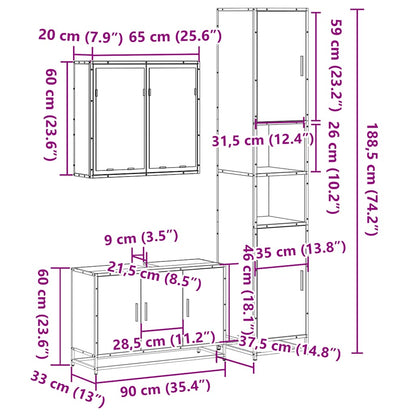 Set Mobili da Bagno 3 pz Rovere Sonoma in Legno Multistrato | homemem39