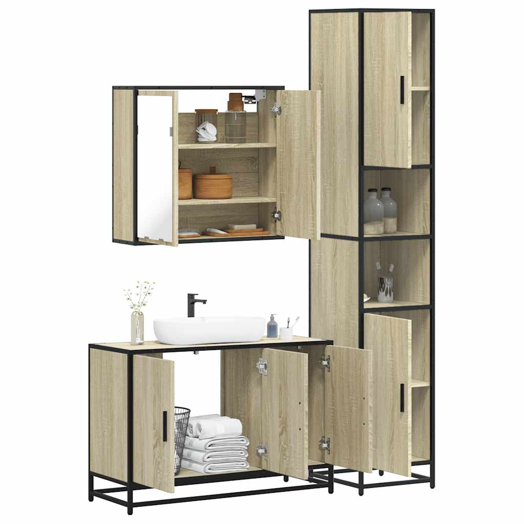 Set Mobili da Bagno 3 pz Rovere Sonoma in Legno Multistrato | homemem39