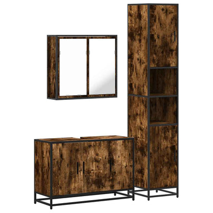 Set Mobili da Bagno 3 pz Rovere Fumo in Legno Multistrato | homemem39