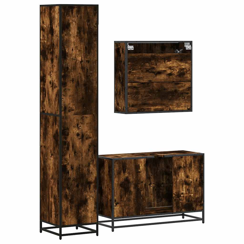 Set Mobili da Bagno 3 pz Rovere Fumo in Legno Multistrato | homemem39