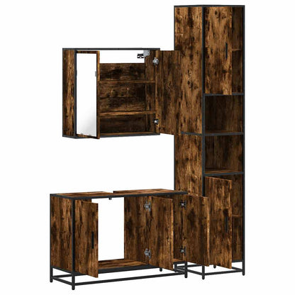 Set Mobili da Bagno 3 pz Rovere Fumo in Legno Multistrato | homemem39
