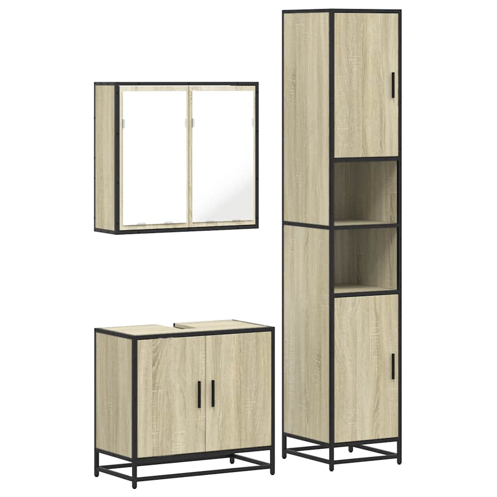Set Mobili da Bagno 3 pz Rovere Sonoma in Legno Multistrato | homemem39