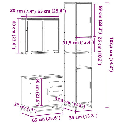 Set Mobili da Bagno 3 pz Rovere Sonoma in Legno Multistrato | homemem39