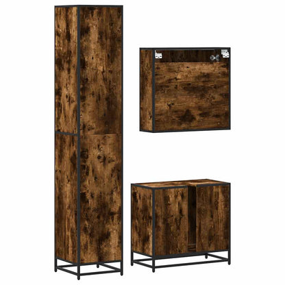 Set Mobili da Bagno 3 pz Rovere Fumo in Legno Multistrato | homemem39