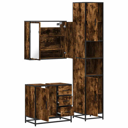 Set Mobili da Bagno 3 pz Rovere Fumo in Legno Multistrato | homemem39