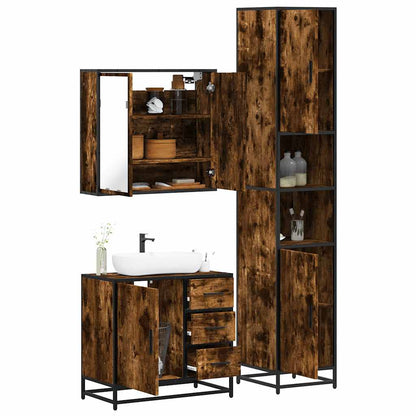 Set Mobili da Bagno 3 pz Rovere Fumo in Legno Multistrato | homemem39
