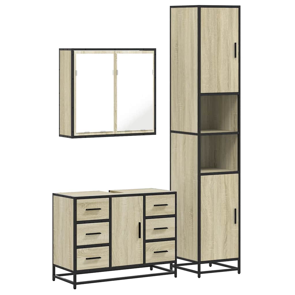 Set Mobili da Bagno 3 pz Rovere Sonoma in Legno Multistrato | homemem39