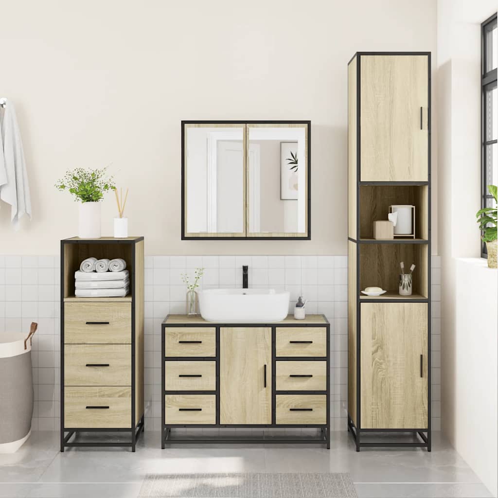 Set Mobili da Bagno 3 pz Rovere Sonoma in Legno Multistrato | homemem39