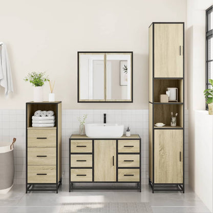 Set Mobili da Bagno 3 pz Rovere Sonoma in Legno Multistrato | homemem39
