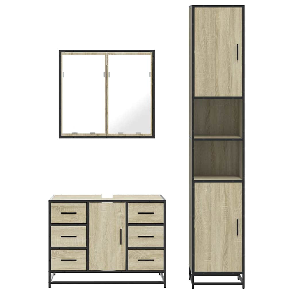 Set Mobili da Bagno 3 pz Rovere Sonoma in Legno Multistrato | homemem39