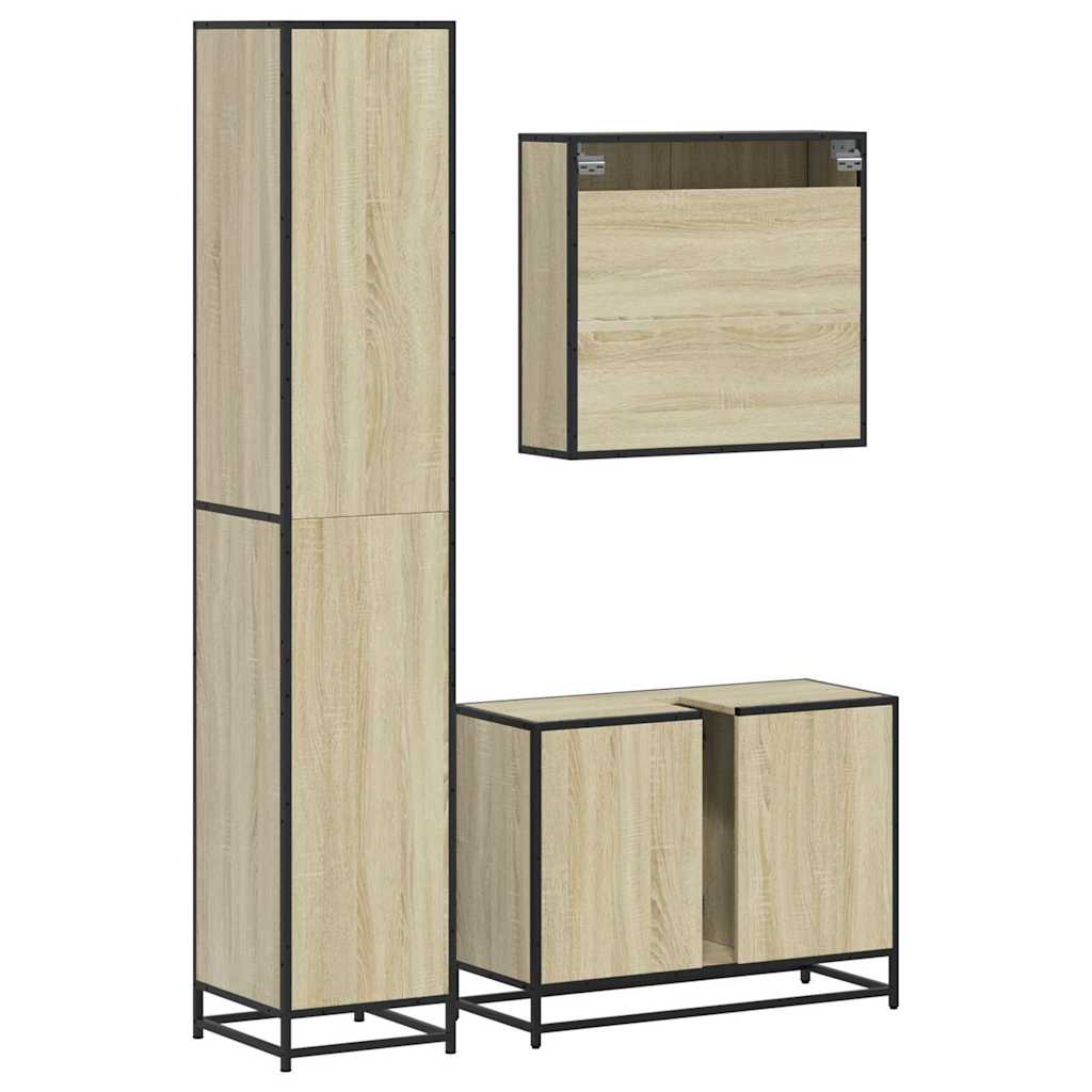 Set Mobili da Bagno 3 pz Rovere Sonoma in Legno Multistrato | homemem39