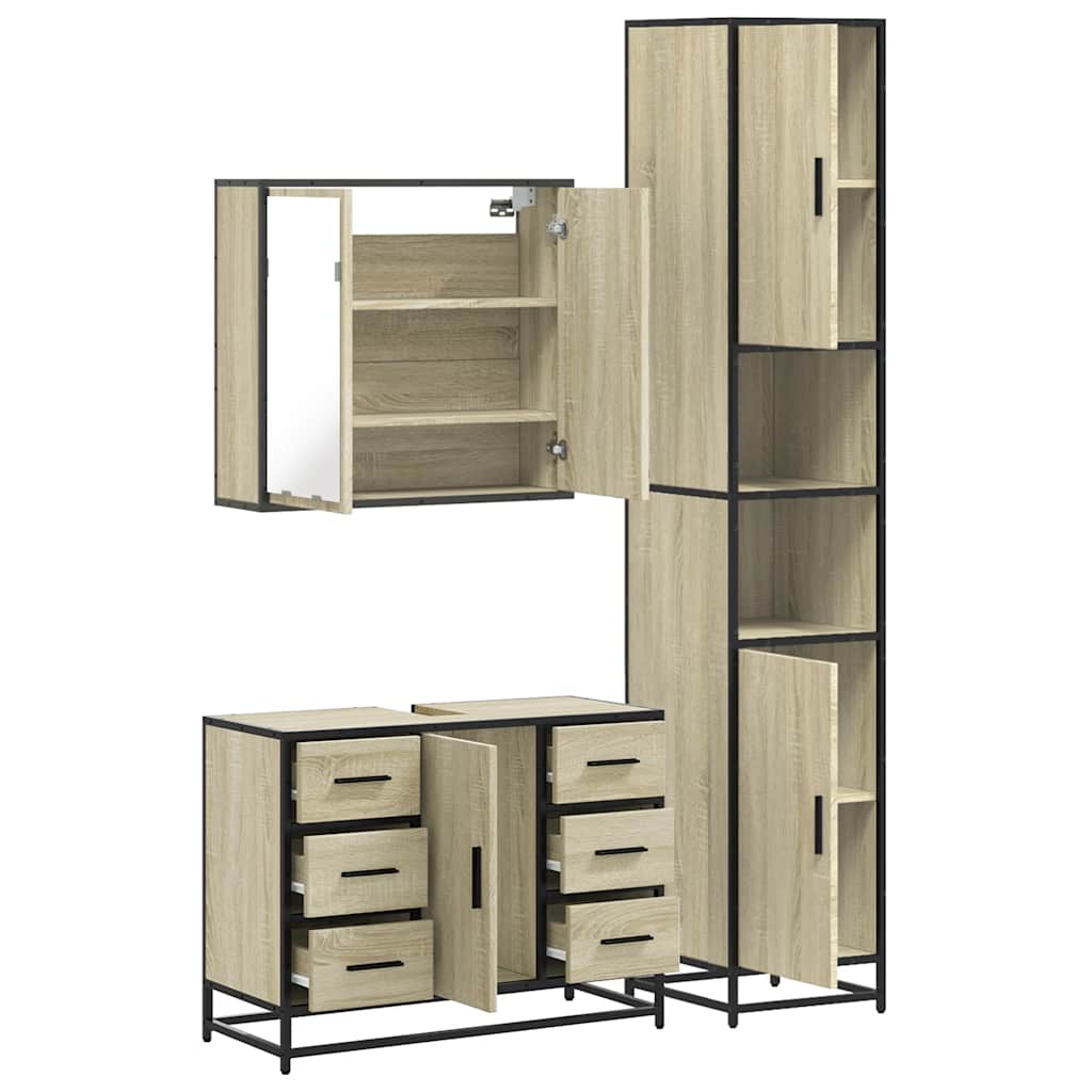 Set Mobili da Bagno 3 pz Rovere Sonoma in Legno Multistrato | homemem39