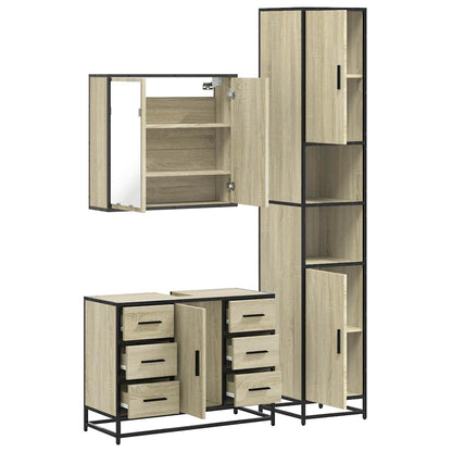 Set Mobili da Bagno 3 pz Rovere Sonoma in Legno Multistrato | homemem39